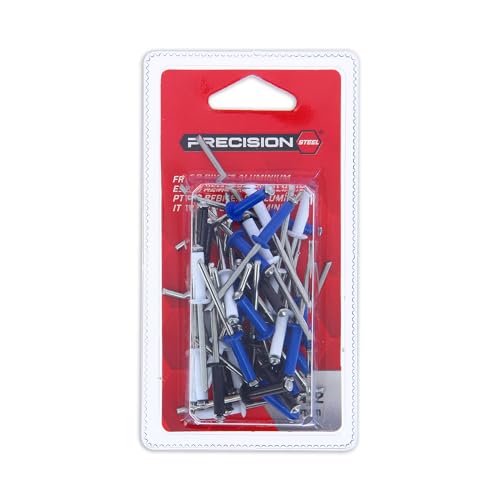 Precision-Steel 48 Rivets alu ø4,2mm. Assortiment Blanc-Noir-Bleu
