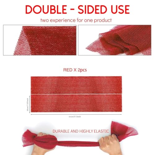 Image of UJFQBH 2 Pieces African Bath Sponge African Net Long Net Bath Sponge Exfoliating Shower Body Scrubber Back Scrubber Skin Smoother,Great for Daily Use (Red)