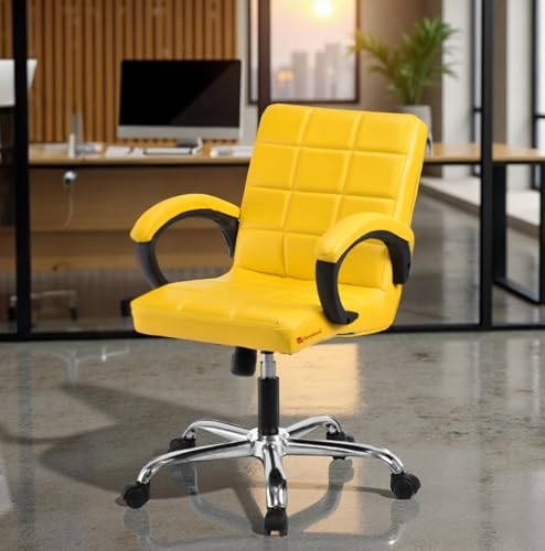 Image of GOYALSON Comfortable Revolving Office Chair Adjustable Swivel Chair with Padded Seat & Backrest for Home Office (1, Yellow, Standard)