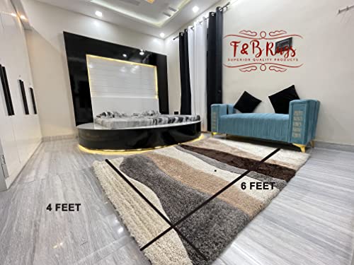 Image of F & B RUGS ; SUPERIOR QUALITY PRODUCTS Firoz and Brothers Handwoven Microfiber USA Export Carpet with 2 Inch Thickness Fluffy Smooth 4X6 Feet Beige, Rectangular