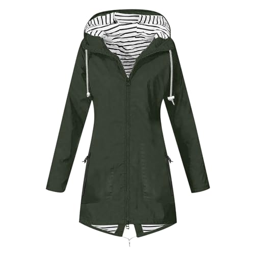EQWIGKEIT Chaqueta softshell para mujer, gabardina monocolor, tallas grandes, parka ligera, chaqueta de entretiempo larga, chaqueta de entretiempo con capucha, chaqueta troquelada al aire libre