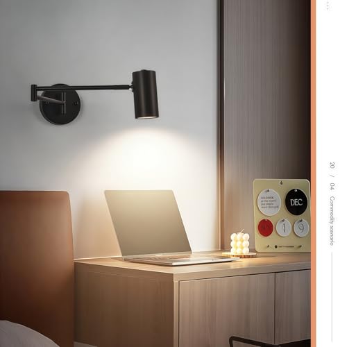Image of Swing Arm Wall Lamp 5W LED 3000k Warm White for Living Room, Indoor Metal Wall Light with Adjustable Lighting Angle for Bedroom, Study Room, Hotel