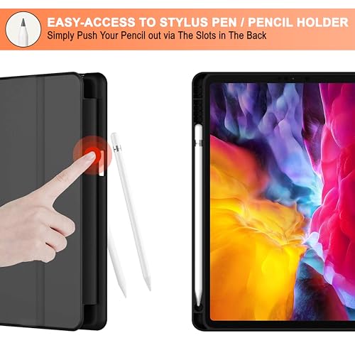 Image of CEDO Tri-Fold for iPad Pro 11 inch 2nd / 3rd / 4th Generation Smart Case Flip Cover with Multi Viewing Angles Stand | Pencil Holder | Heat Dissipation | TPU Backcover (Black)