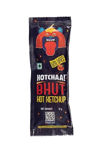 Image of HOTCHAA Bhut Hot Ketchup New Sachet (12g x 1) Single Use | Smoky | Tangy | Bold | Flavourful | With Bhut Jolokia | All-in-1 Ketchup | Vegan | No MSG | No Oil