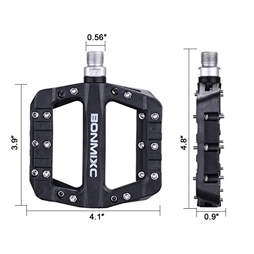 Bonmixc Mountain Bike Pedals Large Flat Road Bike Pedals Nylon Composite Bicycle Pedals With Sealed Bearing 9/16 Inch Thread Black #TOP5