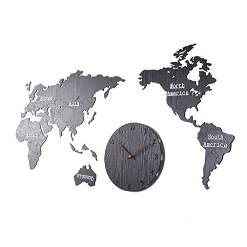 Uhr Klassische Wand traditionelle nordische Weltkarte Kunst Wand kreative stille Digitale Wohnzimmer schwarz (50 cm * 130 cm) Moderner Kunststil
