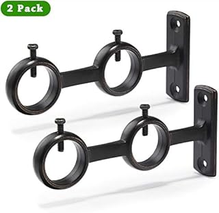 Goowin Curtain Pole Bracket, 2 pcs Double Curtain Pole Brackets, Heavy Duty Metal Curtain Pole Holder for Living Room Bedroom Curtain Poles