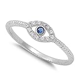 Boho Evil Eye Blue Simulated Sapphire Polished Ring .925 Sterling Silver Size 7