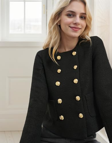 Kedera Womens Cropped Tweed Blazer Jackets Long Sleeve Open Front Blazer for Work Casual Business Outfits4