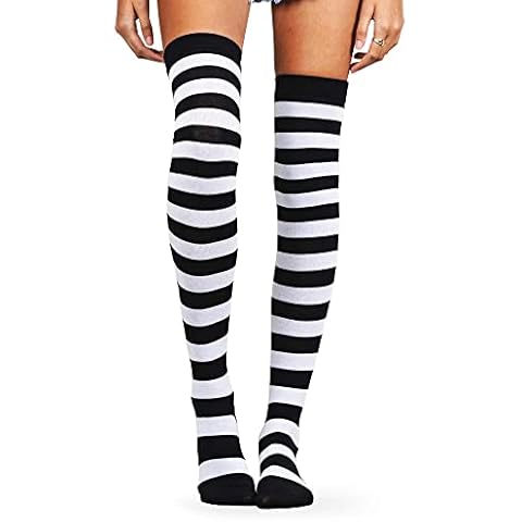 Love Classic Black and White Striped Thigh High Socks, Form-Fitting Thigh High Socks for Women, Soft and Breathable Over the Knee Socks, Made of Cotton and Polyester, Lightweight, Small, 1 Pack Cover