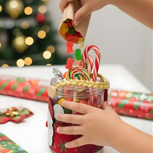 Image of Crackles Christmas Party Decoration Jar with Santa & Snowman Face | Decorative Storage Jar for Gifts for Candies & Party Decor | Xmas Decoration Item Pack of 1