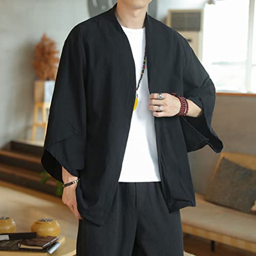 HZCX FASHION Men's Kimono Cardigan Lightweight Jackets Linen Haori Samurai Robe4