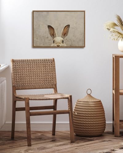 Image of KISSFOX Framed Wall Art Vintage Wall Decor Rabbit Pictures Easter Bunny Canvas Art Rustic Animal Paintings Retro Artwork For Bedroom Living Room Kitchen