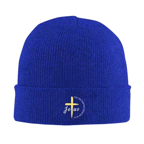 Christ Jesus The Way The Truth The Life Knit Beanie Hat for Men Women Printed Funny Pattern Skull Cap Warm Elastic Skiing Cuff Hats City Walk Gift Blue