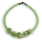 Colección: floral. Avalaya - Collar de Cuentas de Cristal Verde Lima con diseño Floral de Concha, 48 cm de Largo