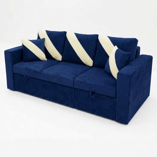 Image of FURNY Trivia 4 Seater RHS Lounger Sofa Cum Bed (Dark Blue) with Pull-Out Function | Luxury Velvet Suede Finish | Durable Comfort | Ideal for Living Room