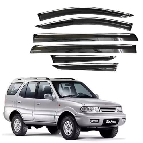 Image of CAR SAAZ Chrome Line Door Visor for Safari Dicor (2005-2017) (Set of 6Pcs) | Rain Guard | Wind Deflector