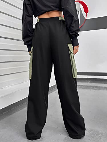 WDIRARA Women's Colorblock Drop Waist Button Streetwear Cargo Pants with Pockets2
