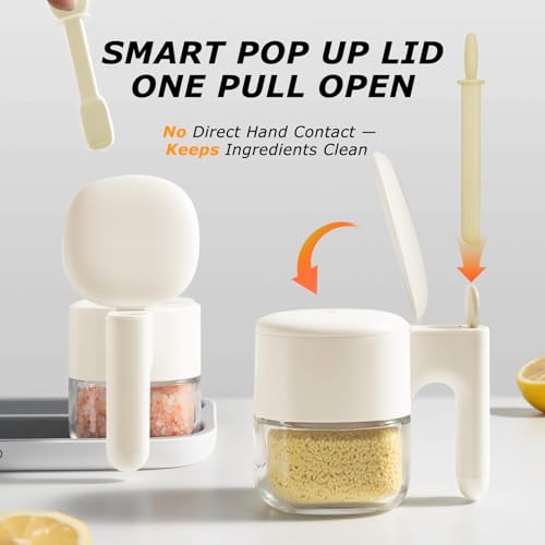 🏡🍽️Seasoning Spice Containers with Lid & Spoon – 6-Pack 11oz Glass Jars with Auto-Open/Close | Wide Mouth Salt & Sugar Boxes for Countertop Storage, Dishwasher Safe - Image 4