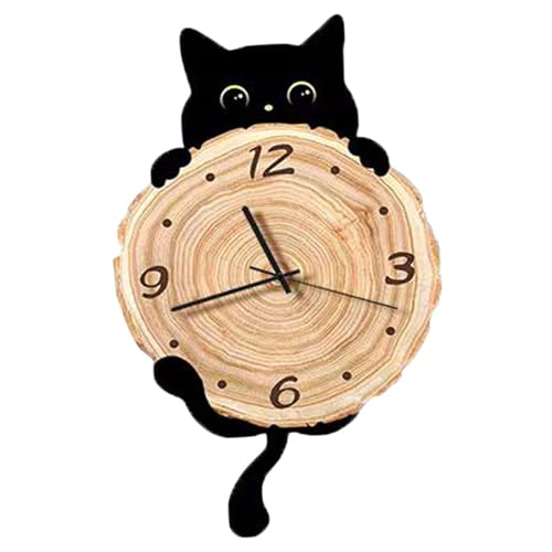 Horloge murale chat écologique, pendule décorative facile à lire