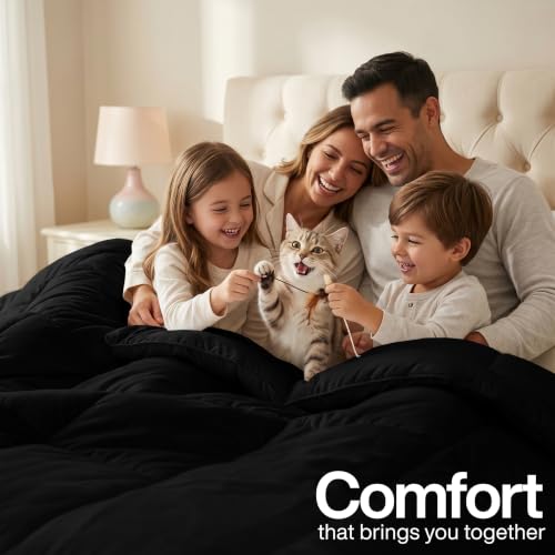 Image of Utopia Bedding Comforters King Size, All Season Duvet Insert, Down Alternative Box Stitched Bed Comforter with Corner Tabs, Machine Washable (Black)