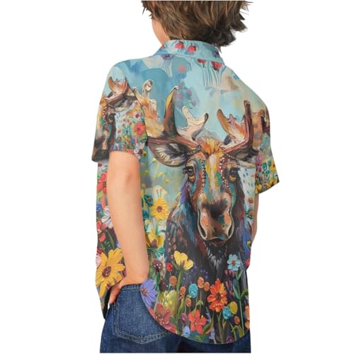 Image of PinUp Angel Funky Casual Hawaiian Shirt Kids Boys Girls Art Oil Painting Animal Pattern Short Sleeve Unisex Beach Shirt