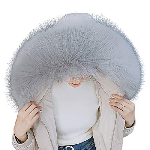jweemax 80cm Faux Fur Collar Stole, Winter Women's Raccoon Fur Scarf Detachable Scarf