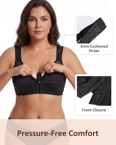 Image of Lemorosy Women's Plus Size Front Closure Posture Back Unlined Wireless Bra