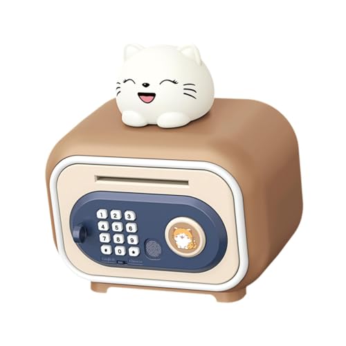 Alcancía electrónica de ahorro para niñas niños gato marrón 19,7 x 14 x 23 cm