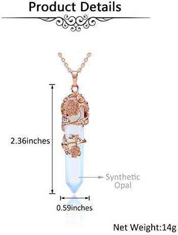 JOVIVI Opalite Crystal Healing Pendant Necklace for Women, Vintage Rose Gold Flower Wrapped Hexagonal Gemstone Healing Point Chakra Stone Necklace Energy Balacing Jewellery Gifts