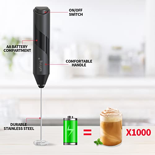 Safring Milk Frother For Coffee - Handheld Stainless Steel Electric Whisk, Battery Powered Foam Maker, Coffee Mixer, Mini Drink Blender For Latte, Frappe, Matcha, Hot Chocolate(Black) #TOP1