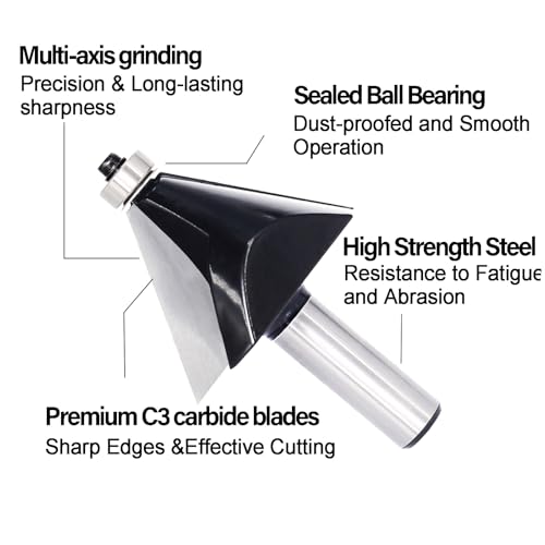 Image of Chamfer Router Bit 1 /2 Shank, 30 Degree Carbide 2-Flute Chamfer Cut, Edge Forming Bevel Router Bit, Chamfer Bit Miter Angle Router Cutters, for Miter Joints