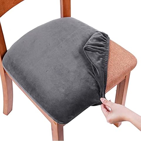 Homaxy Velvet Dining Chair Seat Covers Set of 2, Stretch Dining Chair Slipcovers with Ties, Removable Washable Dining Chair Seat Protector Cover, Dark Grey Cover