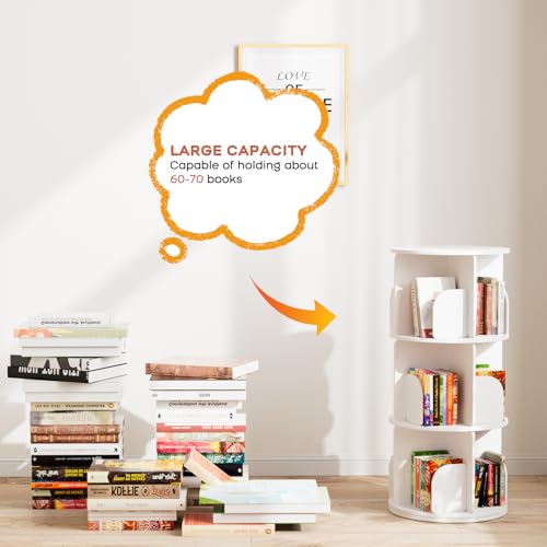 Kryonix Rotating Bookshelf, Spinning Bookshelf Tower 3 Tier, 360° Revolving Bookcase Lazy Susan, Multi-Functiona Corner Round Turning Book Shelf Organizer for Small Spaces(Off-White) by Kryonix - Image 7