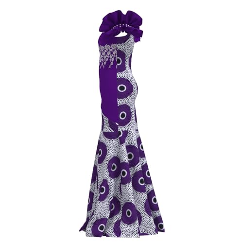 Image of iooiooi Womens Elegant Ankara Maxi Mermaid Dress Lace Decorated African Gowns