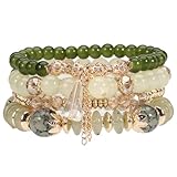 Nexoluxa Boho Stackable Jewelry Bracelets for Women 4 Pcs Beaded Stretch Stacking Charm Crystal Bracelet Set Friendship Gifts, Beige