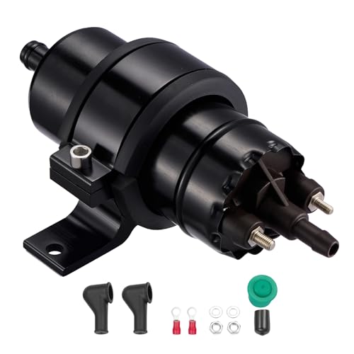 SPBREW External Inline Fuel Pump 12V-13.5V with 255 LPH Max High Flow 115 PSI High Pressure Fuel Pump Replacement for 0580464070 with 52mm Bracket Clamp(Black)