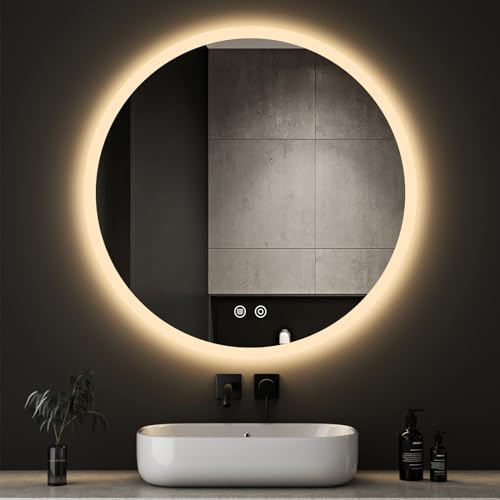 Niccy 40 Inch Round LED Mirror with Light, Backlit/Front Lighted, Frameless Wall Mounted Bathroom Vanity, 3 Color Stepless Dimmable 3000K/4500K/6000K, Anti-Fog