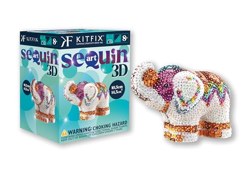 Kitfix - Sequin Art 3D Éléphant - Image à paillettes 3D - Kit de création pour adolescents, adultes et enfants de plus de 8 ans - 1121