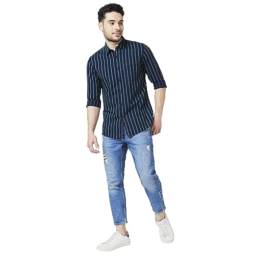 Image of Spykar Men's Slim Fit N /A Full Sleeve Striped Casual Shirts