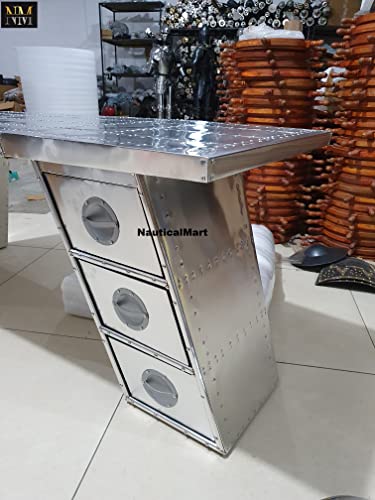 Nautical-Mart-Aviator-Wing-Desk-Aluminium-Table-Aviator-Home-Office-Furniture-60-Inches-Three-Drawer