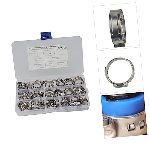 CIYODO 80pcs Stainless Steel Single Ear Clamp Set 5.8-21mm Easy to Install Compact Clamp Kit for Automotive Industrial Marine