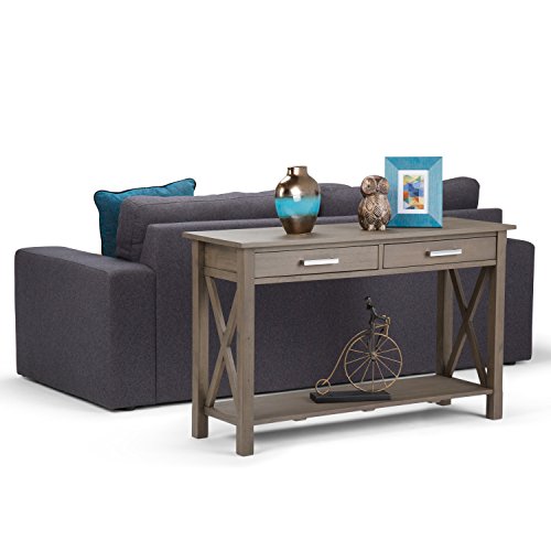 Simplihome Kitchener Solid Wood 47 Inch Wide Contemporary Modern Console Sofa Entryway Table In Farmhouse Grey With Storage, 2 Drawers And 1 Shelf, For The Living Room, Entryway And Bedroom #TOP1