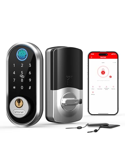 Smart Lock – Fingerprint Keyless Entry Door Lock for Front Door, Bluetooth Electronic Deadbolt with App Control, Auto Locking, eKey Sharing, Alexa Compatible Digital Keypad, Silver