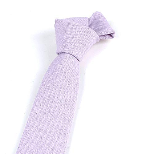 Image of Elfeves Men's Skinny Solid Color Tie Causal Cotton Linen Narrow Slim cut Necktie