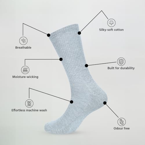 Crew Men's Socks | Pack of 6 | Formal Crew Cotton Solid Color Full Length Lightweight Casual Business Regular Sock4