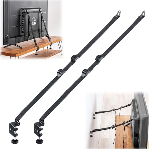 イーサプライ テレビ 転倒防止 耐震ベルト 2本タイプ VESA対応 取付2way クランプ/壁固定 ベルト長10〜120cm 防災グッズ 地震対策 EZ1-PL036