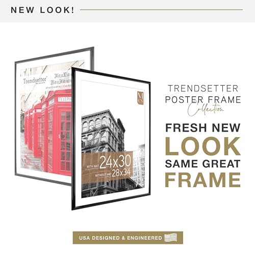 Image of MCS Trendsetter Poster Frame With Mat Option, 28x34 Matted to 24x30, Black | Trendsetter Poster Frame For Photos, 28x34 Inch, Displays 24x30 Inch Matted Or 28x34 Unmatted, Black, 1-Pack