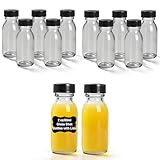 2oz Wide Mouth Small Clear Glass Bottles with Lids & Labels - 60ml Boston Shot Jars for Ginger, Health, Immunity, Wellness Shot, Juice, Sample, Whiskey - Mini Leakproof Travel Bottles (12Pack)