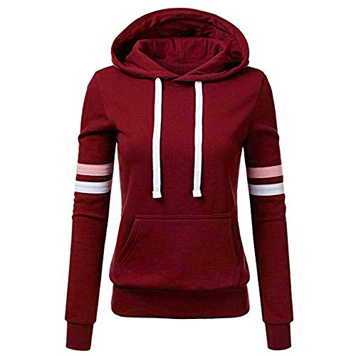 Womens Hoodies Sweater, Long Sleeve Drawstring Plus Size Sweatshirt Ladies Loose Stripe Trendy Pocket Pullover Tops #TOP1